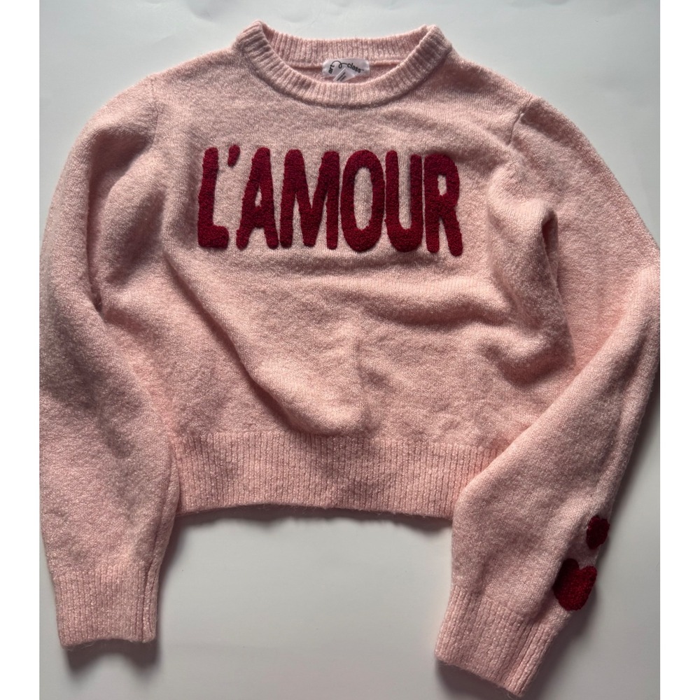 Art Class Girls Pink L'Amour Heart Patch Knit Sweater Size S 6/6X